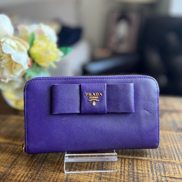 Prada Handbags - Prada Bow Saffiano Leather Zip Around Long Wallet
